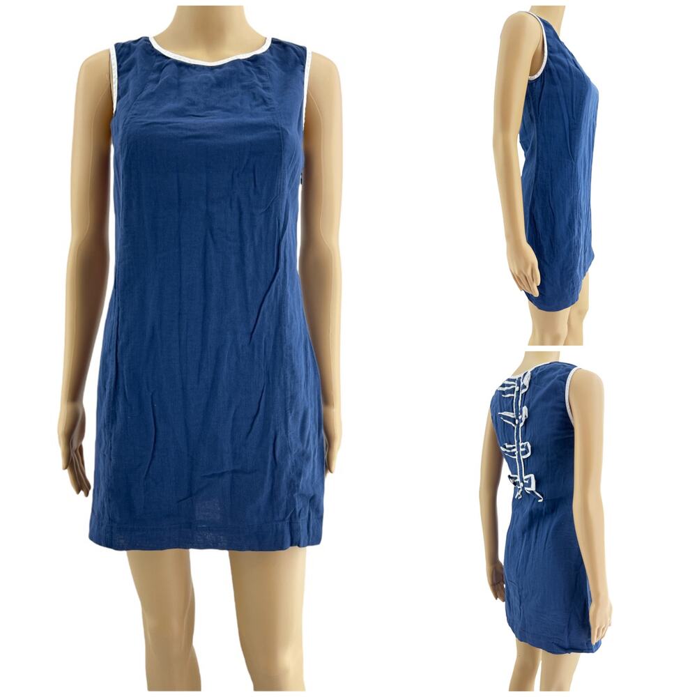 Claudie Pierlot (M) Blue White Sleeveless Tent Shift Mini Bow Dress